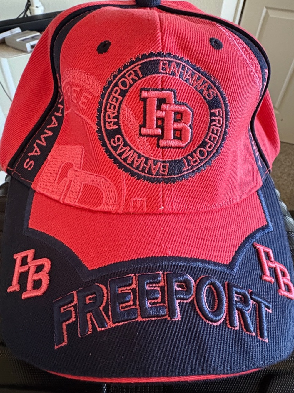 Freeport Bahamas Embroidered Baseball Cap - Red & Navy